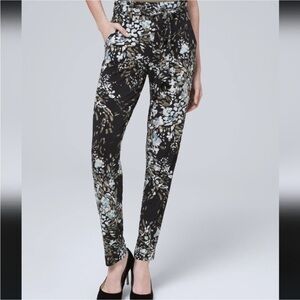 WHBM Black Floral High-waist Tapered Ankle Pants
